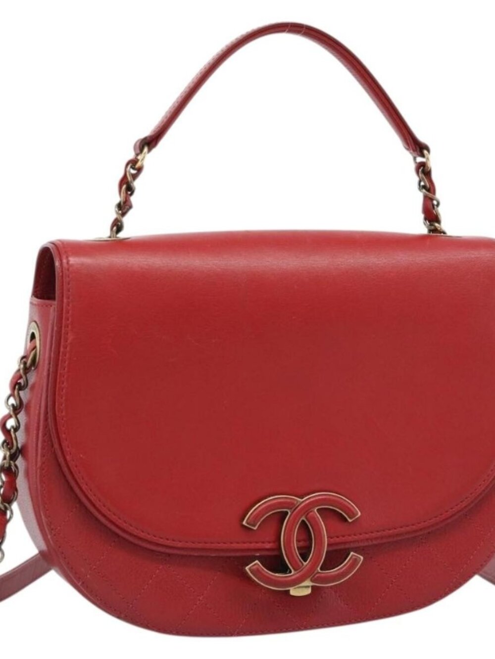 CHANEL Chain Shoulder Bag Calf Skin Red CC Auth ka4671M